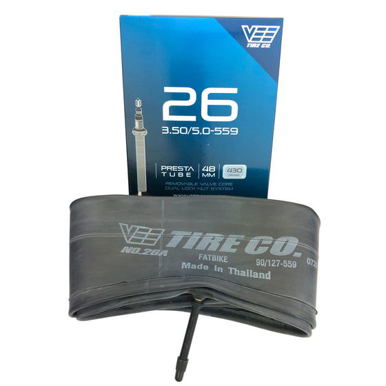 Vee Tire 26x3.5 FV Fat Tire Inner Tube for 26 inch Fatbike with 48mm French Presta Valve Stem