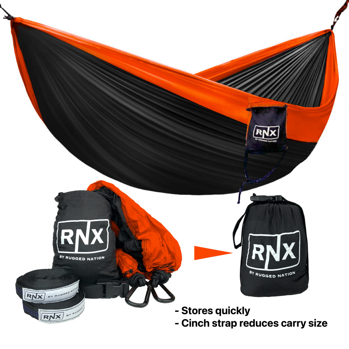 RNX Orange Portable Double Hammock Lightweight Parachute Nylon for Camping Outdoor