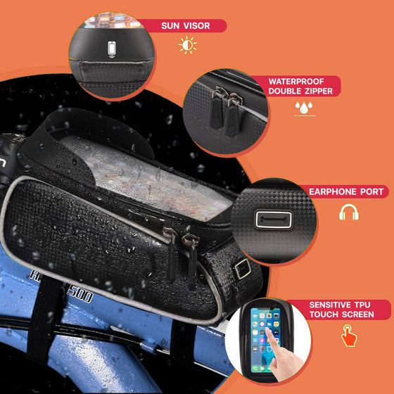 Waterproof Top Tube Phone Bike Bag with Touchscreen Capability